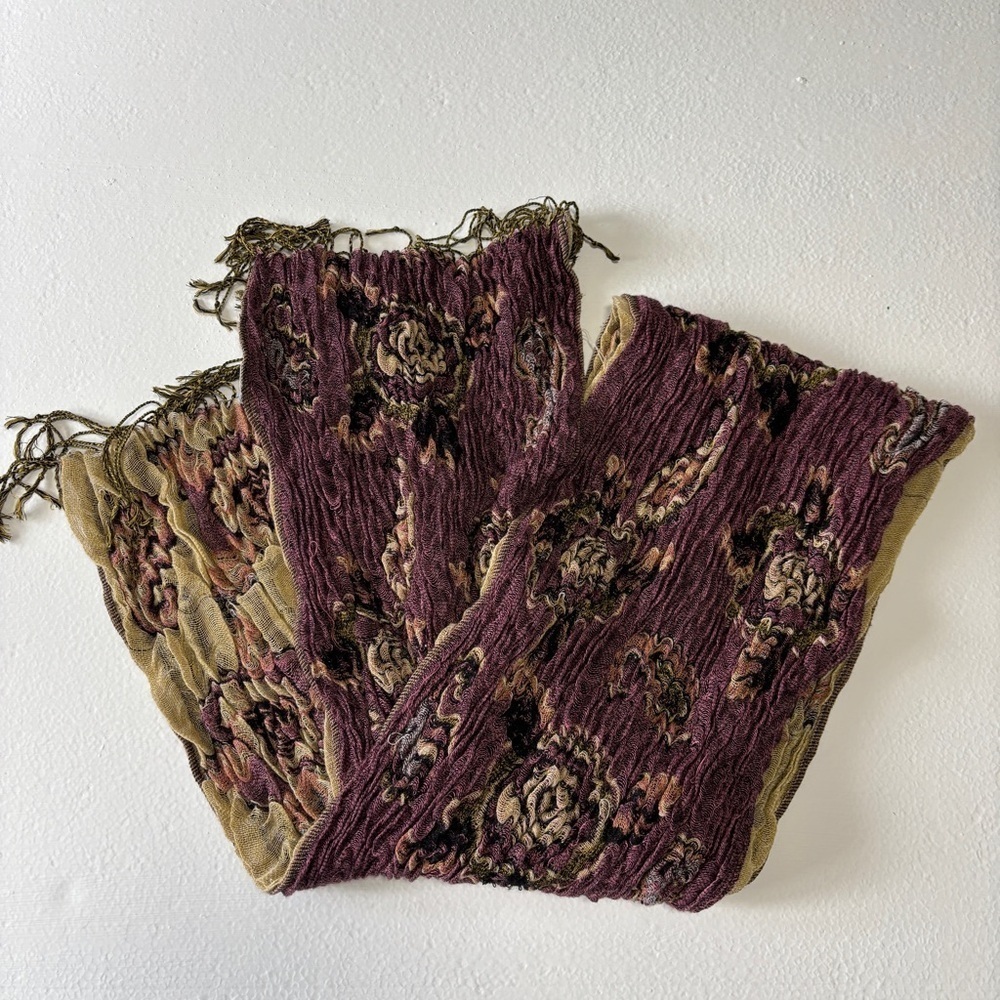 Pashmina & Silk Floral Scarf in Purple and Yellow